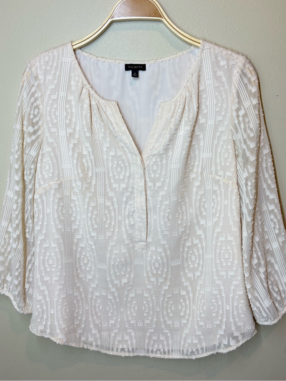 Talbots Cream Textured Split-Neck Women’s Top, small